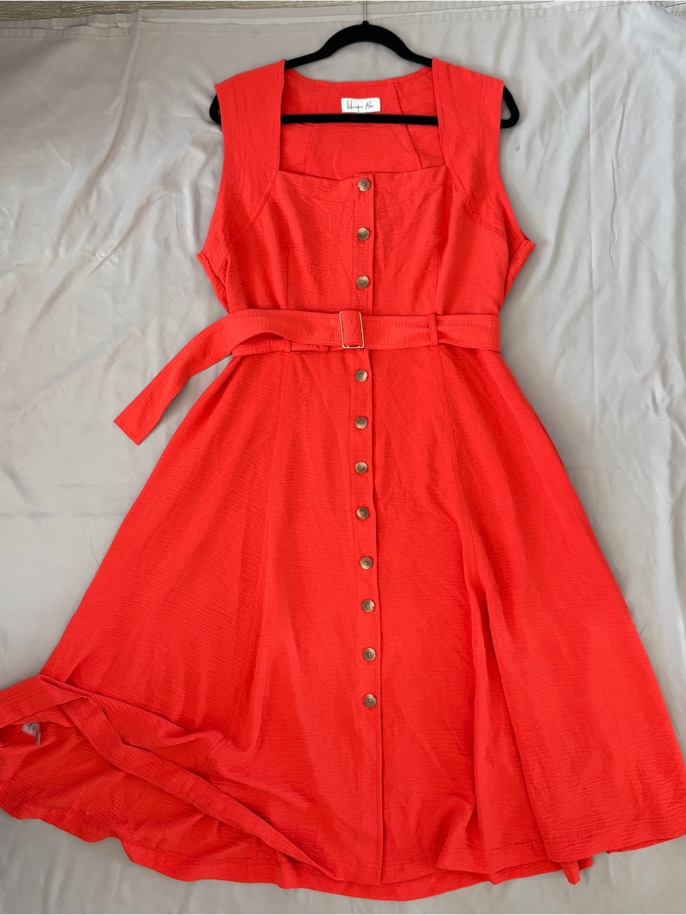 Harper Rose Red Orange Belted Button Front Fit Flare Dress Size 14